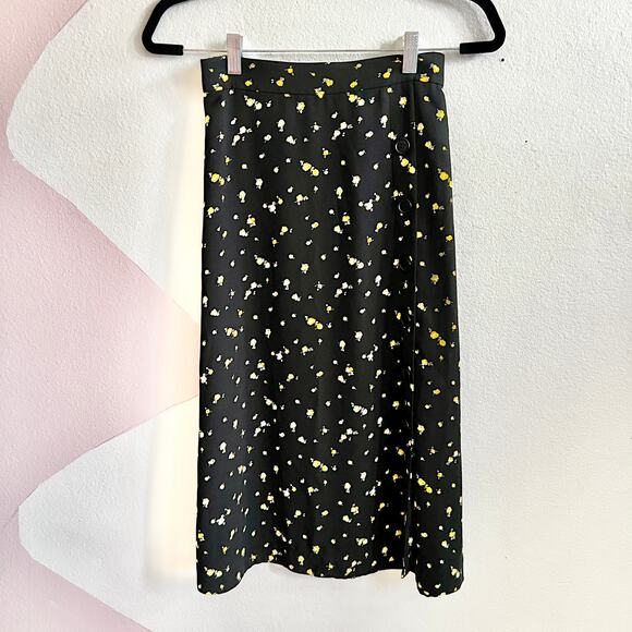 Black Floral Button Maxi Skirt Boho Cottagecore Romantic Prairie Fairycore XS - Picture 1 of 7